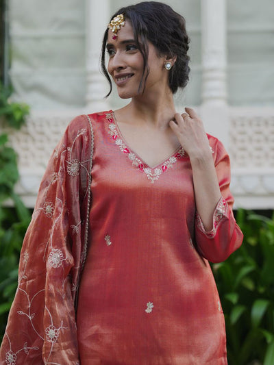 Indyancart IE Women Floral Embroidered Regular Liva Kurta with Trousers & With Dupatta