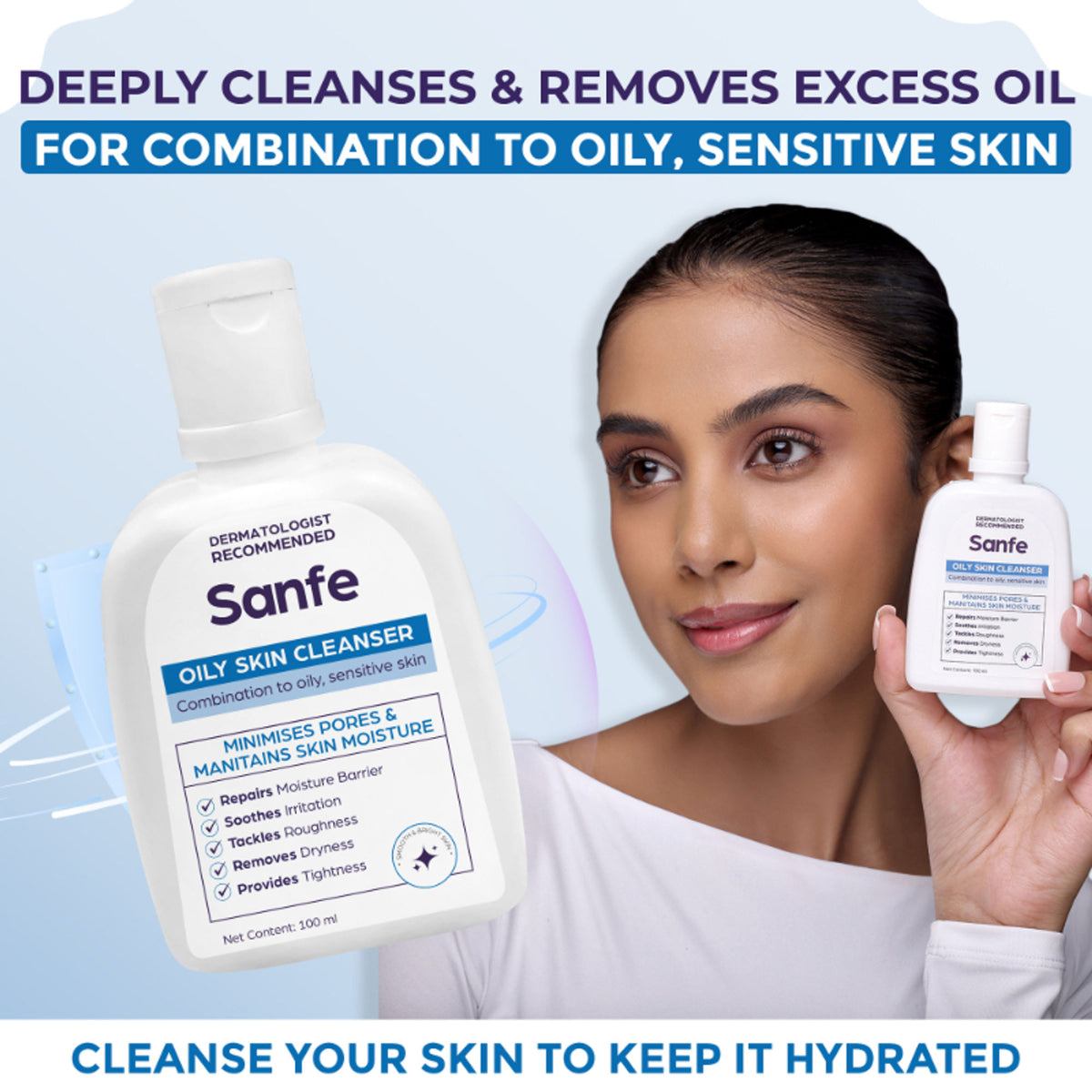 Sanfe Oily Skin Cleanser | For skin repair, dryness, tighter skin - For Oily, Acne Prone Skin, 100ml