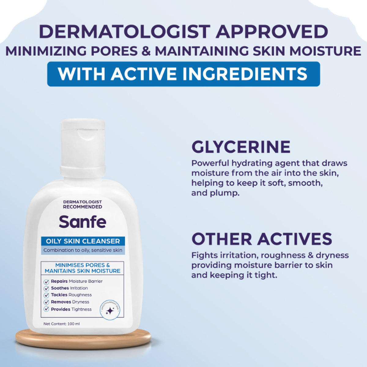 Sanfe Oily Skin Cleanser | For skin repair, dryness, tighter skin - For Oily, Acne Prone Skin, 100ml