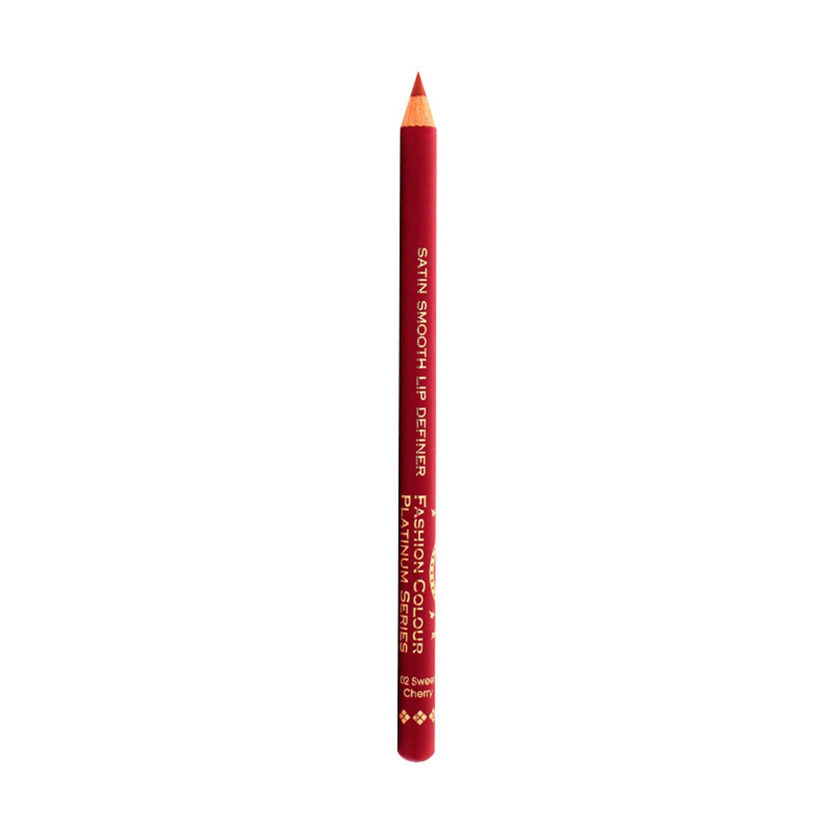 FASHION COLOUR Satin Smooth Lip Definer in 02 Sweet Cherry, showcasing the rich red lip liner with a smooth pencil tip.