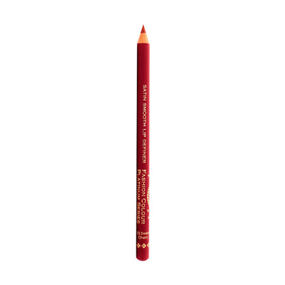 FASHION COLOUR Satin Smooth Lip Definer in 02 Sweet Cherry, showcasing the rich red lip liner with a smooth pencil tip.