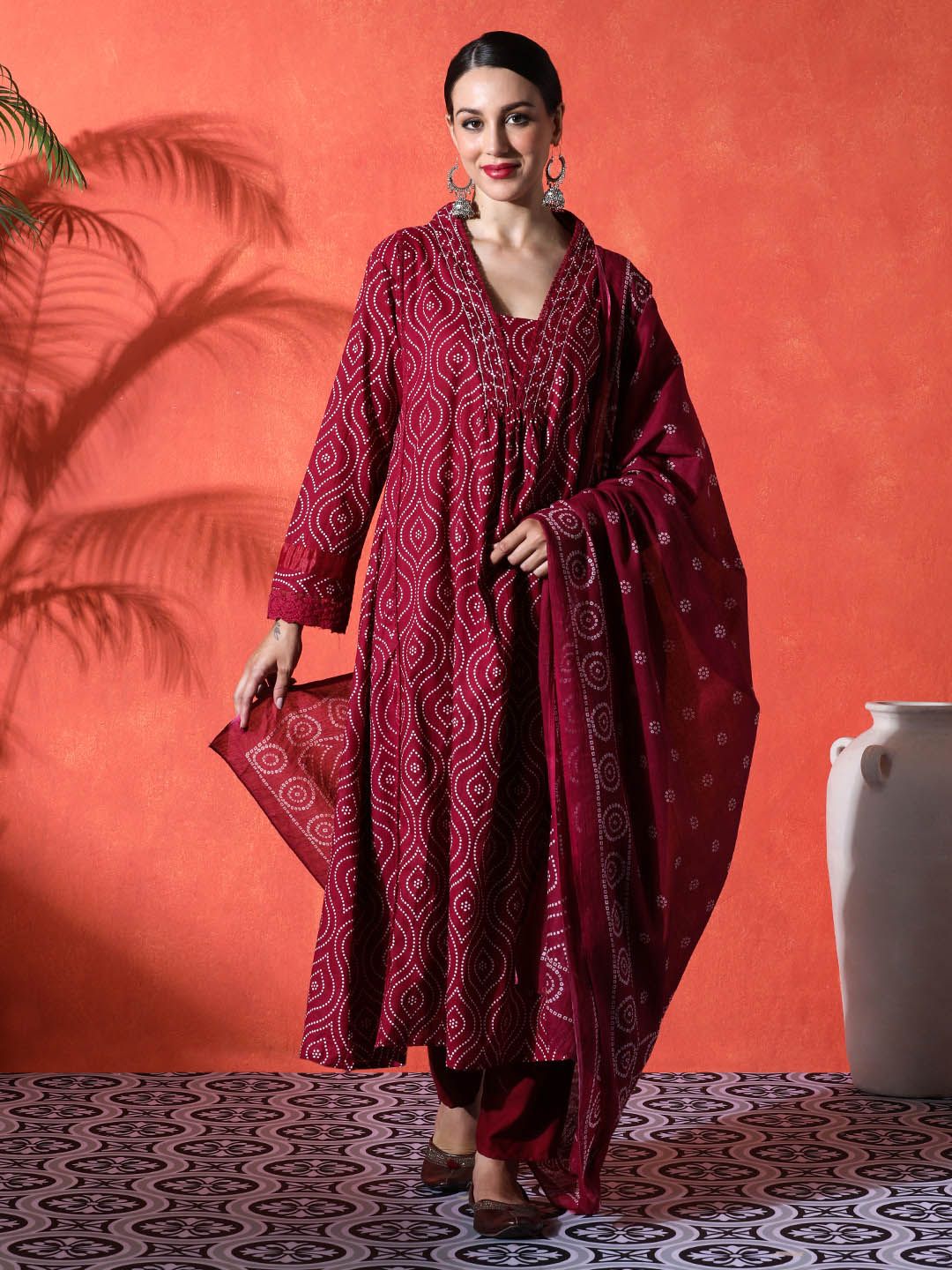 Indyancart SN Women's Floral Embroidered A-Line Pure Cotton Kurta & Trousers Kurta Set