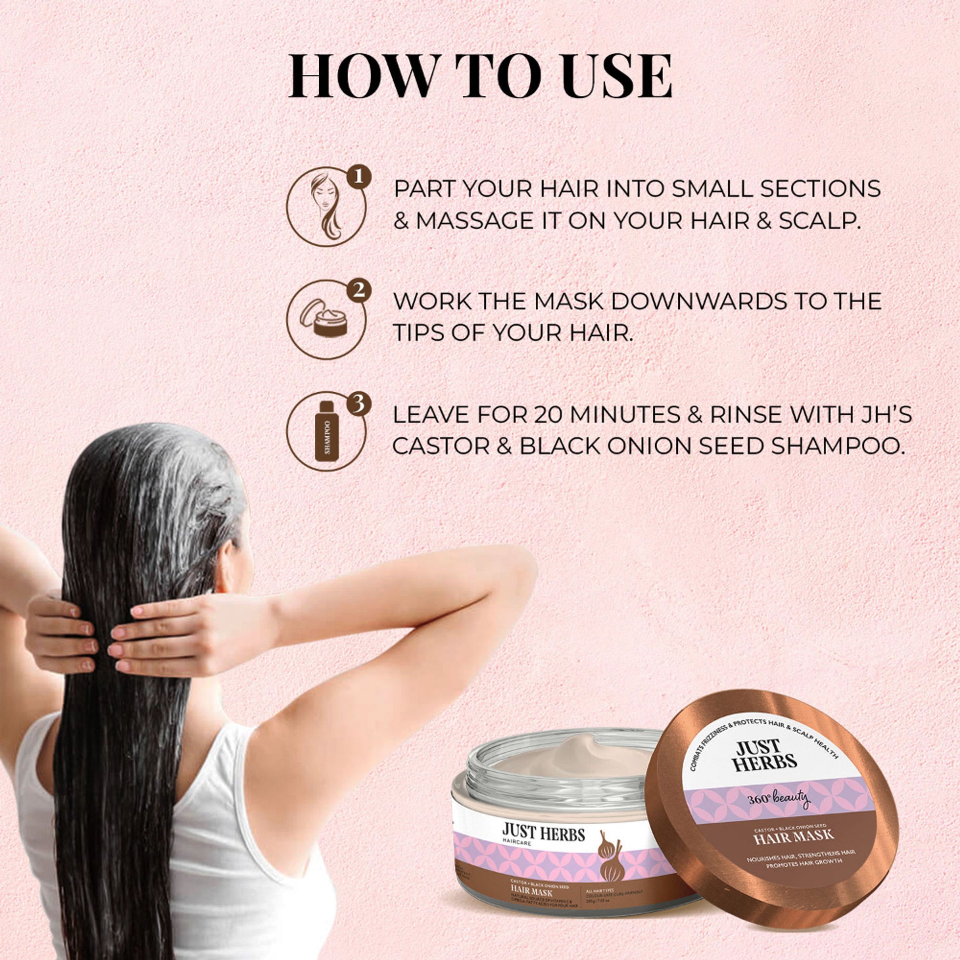 Just Herbs Castor & Black Onion Seed Hair Mask For Hairfall & Dandruff