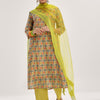 Dhiyona VA Women's Lime Green Ethnic Motifs Printed Mirror Work Kurta with Trousers & With Dupatta