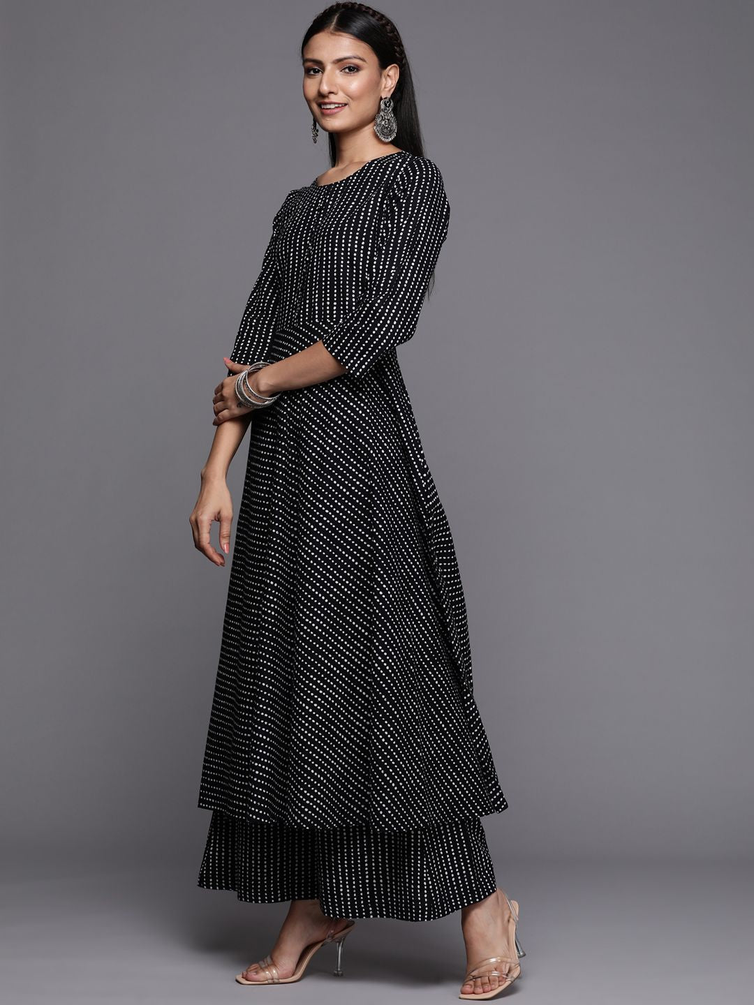 Indyancart VA Women's Black Printed Pure Cotton Kurta with Palazzos & Dupatta