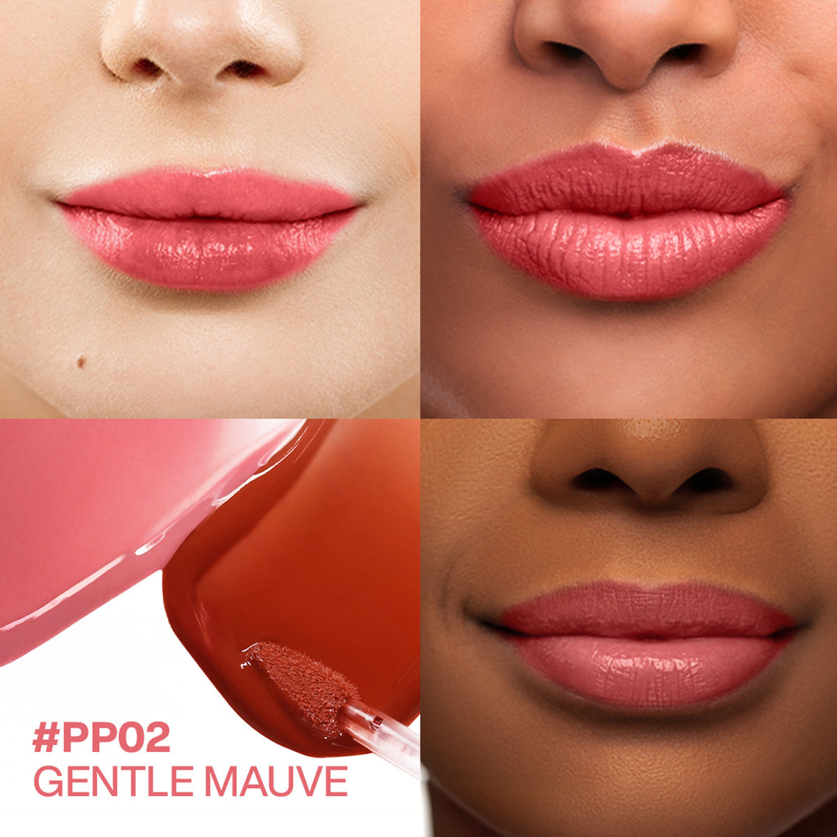 Focallure Color Lasting Lip Tint PP02 applied on lips, showcasing vibrant, long-lasting berry shade with smooth, even coverage.
