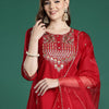 Dhiyona IE Ethnic Motifs Embroidered Regular Sequinned Liva Kurta with Trousers & Dupatta