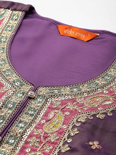 Dhiyona IE Ethnic Motifs Embroidered Sequinned Kurta with Palazzos & Dupatta
