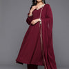 Dhiyona VA Women'sEmbroidered Sequinned Crepe Anarkali Kurta With Trousers & Dupatta