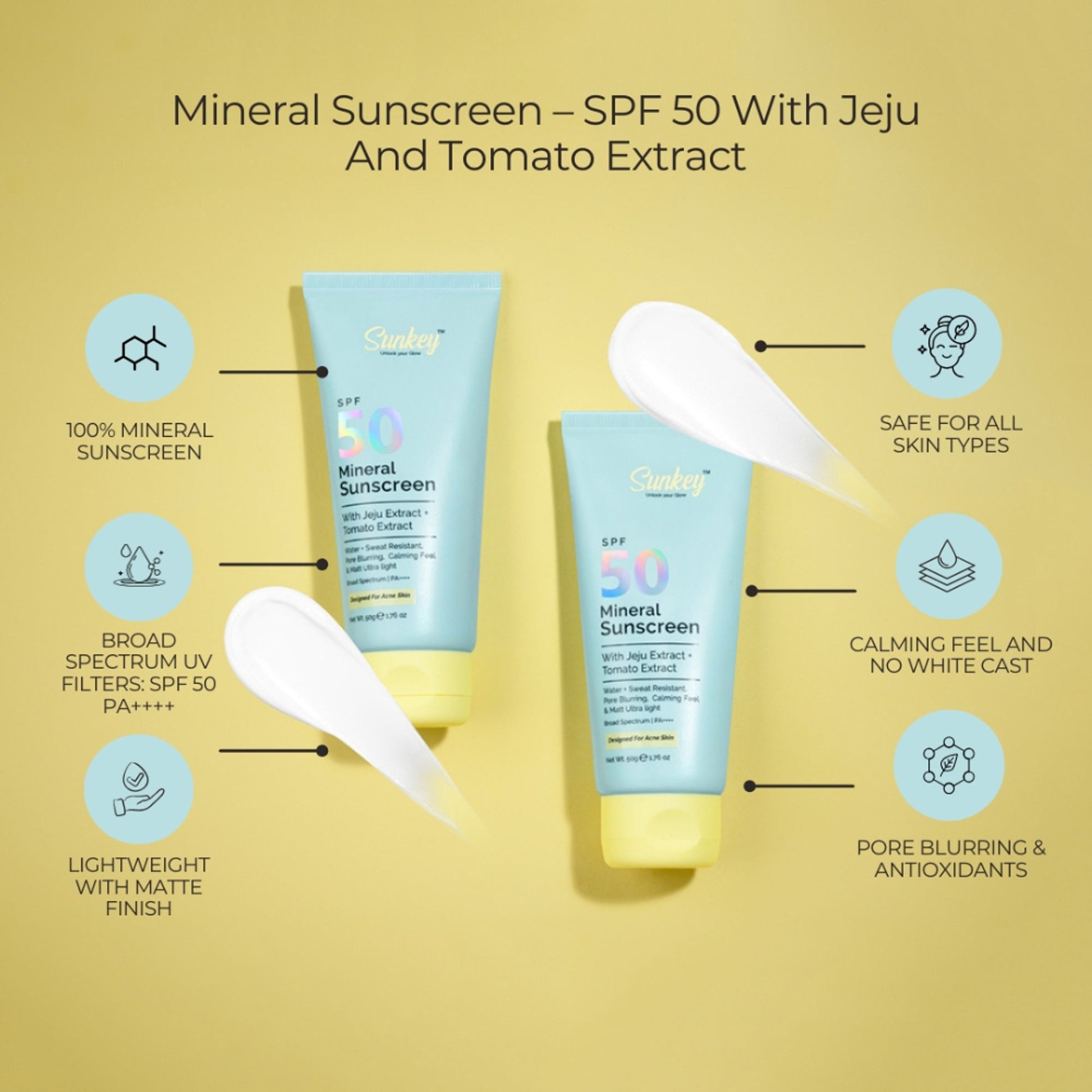 Sunkey Mineral Sunscreen SPF 50 PA++++ With Jeju And Tomato Extract