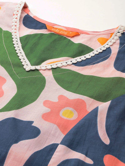 Dhiyona IE Floral Printed Panelled Pure Cotton Kurta with Trousers