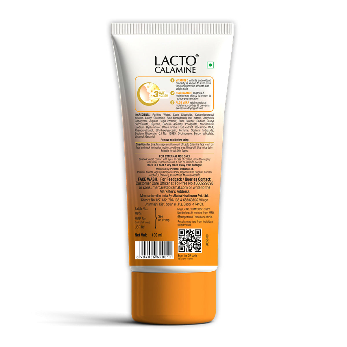 Lacto Calamine Vitamin C Face Wash With Aloe Vera & Niacinamide For Glowing & Skin Brightening