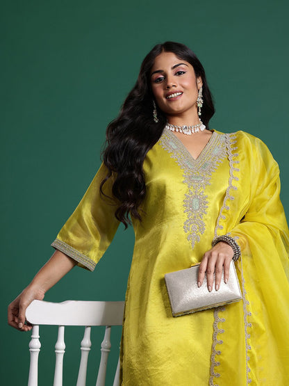 Indyancart IE Embroidered Kurta with Trousers & Dupatta