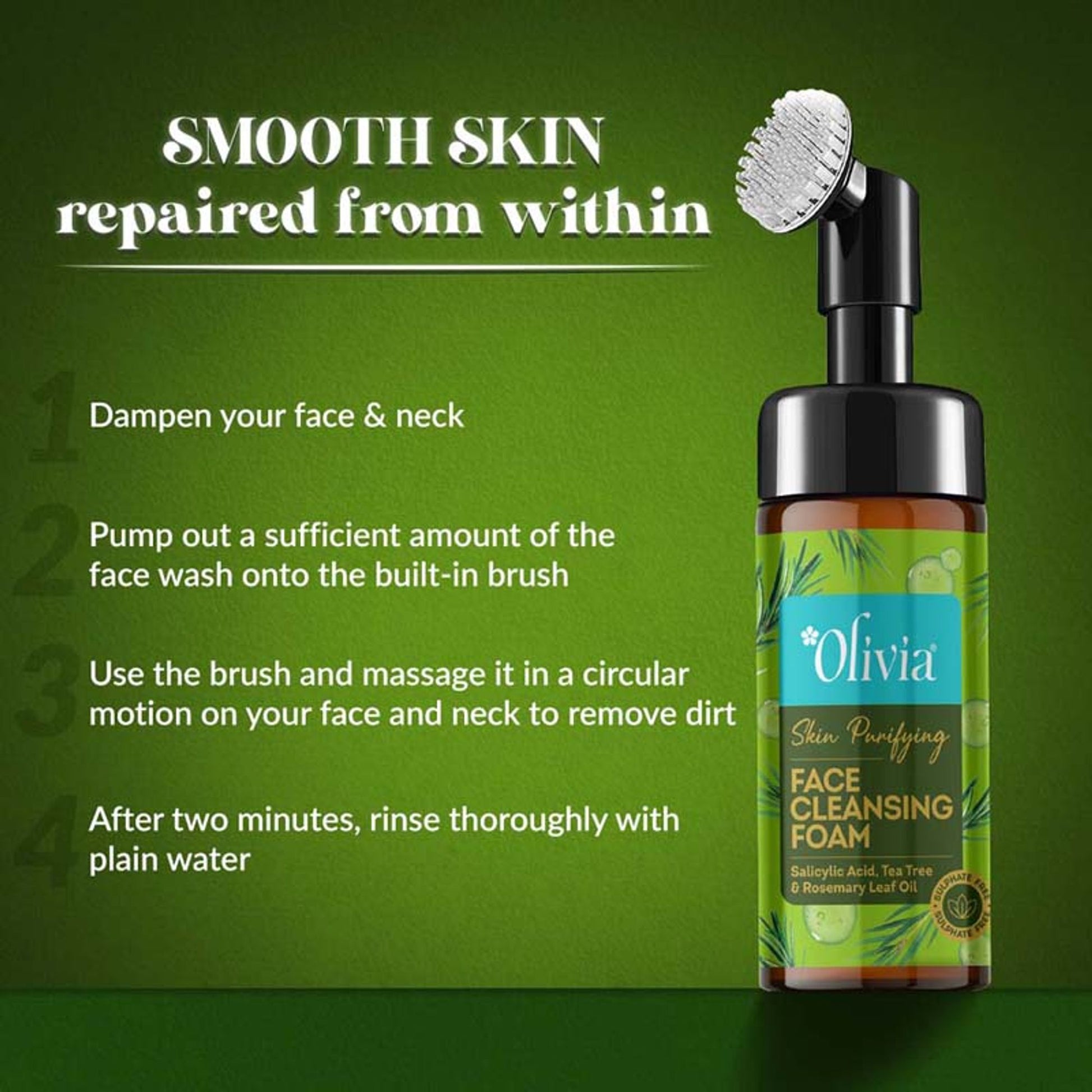 Olivia Skin Purifying Face Cleansing Foam–With Salicylic Acid, Tea Tree & Rosemary for Deep Cleanse
