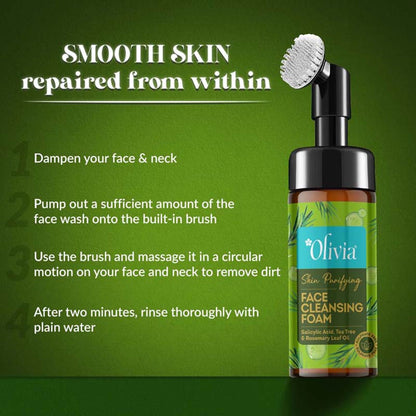 Olivia Skin Purifying Face Cleansing Foam–With Salicylic Acid, Tea Tree & Rosemary for Deep Cleanse