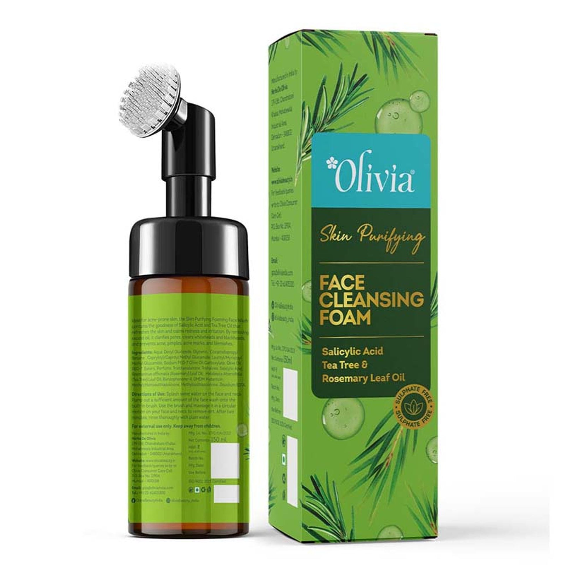 Olivia Skin Purifying Face Cleansing Foam–With Salicylic Acid, Tea Tree & Rosemary for Deep Cleanse