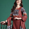 Dhiyona IE Women Striped Regular Mirror Work Pure Cotton Kurta with Trousers & With Dupatta