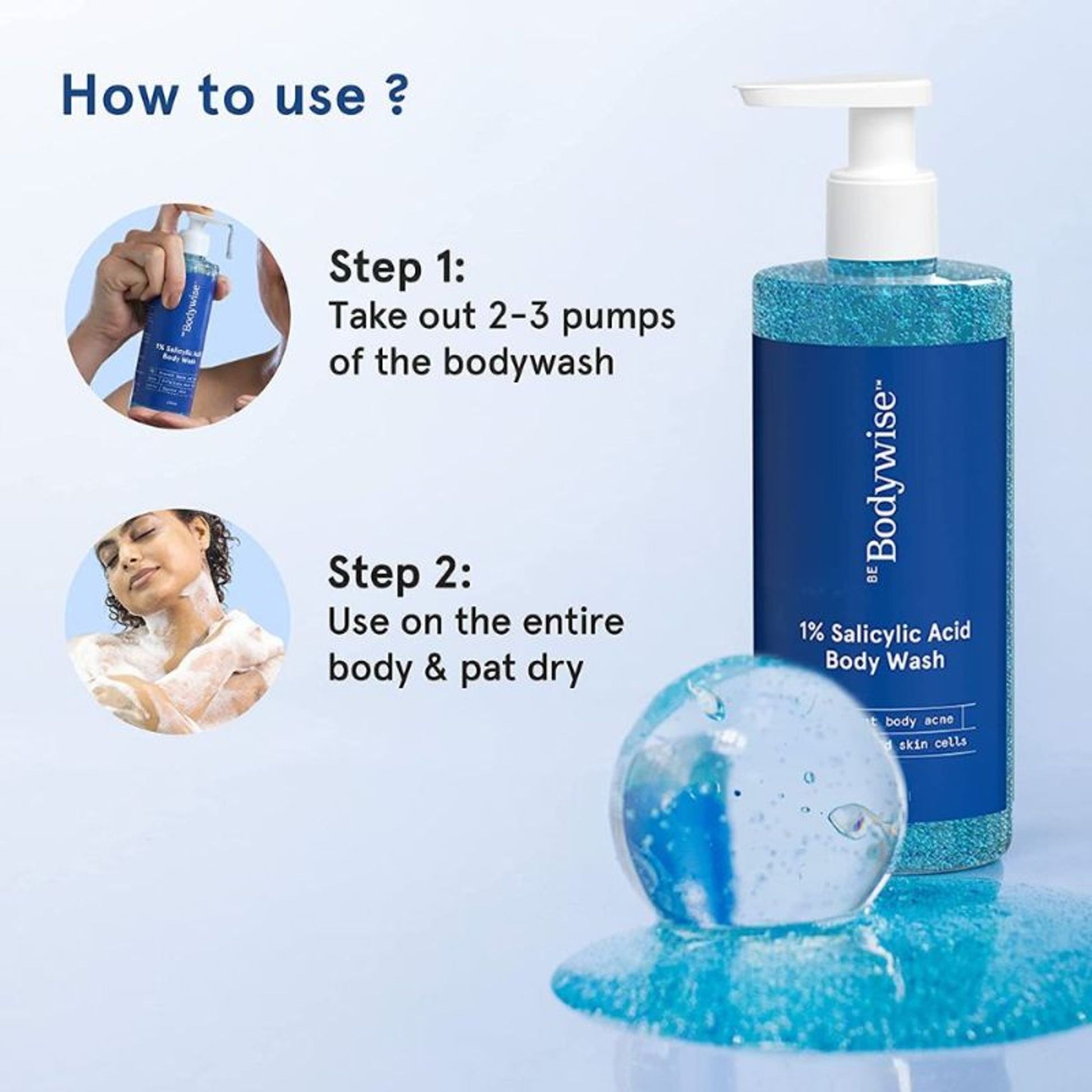 Be Bodywise 1% Salicylic Acid Body Wash with Loofah for Cleansing, Exfoliation & Acne Prevention