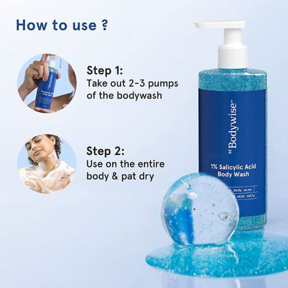 Be Bodywise 1% Salicylic Acid Body Wash with Loofah for Cleansing, Exfoliation & Acne Prevention