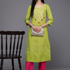 Indyancart VA Women's Green Leheriya Embroidered Pure Cotton Kurta with Trousers