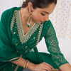 Indyancart IE Women Ethnic Motifs Thread Work Silk Chiffon Kurta with Trousers & With Dupatta