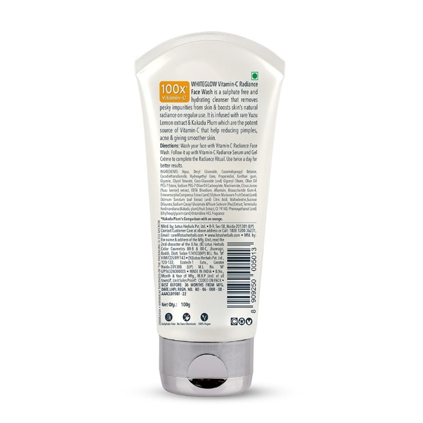 Lotus Herbals Whiteglow Vitamin C Radiance Face Wash Reduce Dark Spots & Dull Skin, All Skin Types