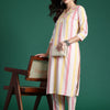 Indyancart IE Striped Thread Work Pure Cotton Kurta with Trousers