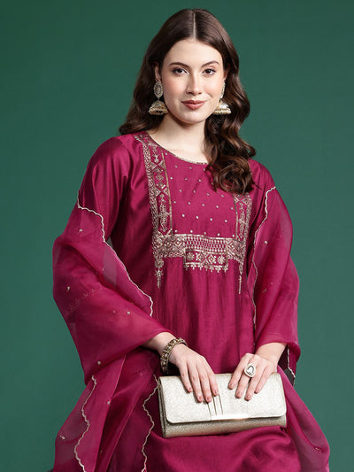 Indyancart IE Women Embroidered Straight Kurta Set