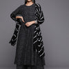 Indyancart VA Women's Black Printed Pure Cotton Kurta with Palazzos & Dupatta