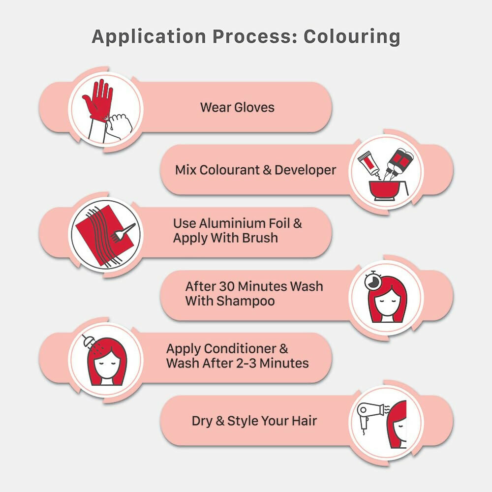 Streax Professional Hair Color Highlighting Kit in Latte Brown with application tools and blonde highlights on hair