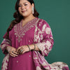 Indyancart Women's Plus Size Floral Zari Embroidered Kurta with Salwar & With Dupatta