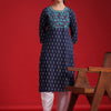 Indyancart IE Ethnic Motifs Round Neck Regular Mirror Work Straight Kurta Kurta
