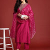 Indyancart IE Women Ethnic Motifs Embroidered Regular Sequinned Liva Kurta with Trousers & With Dupatta