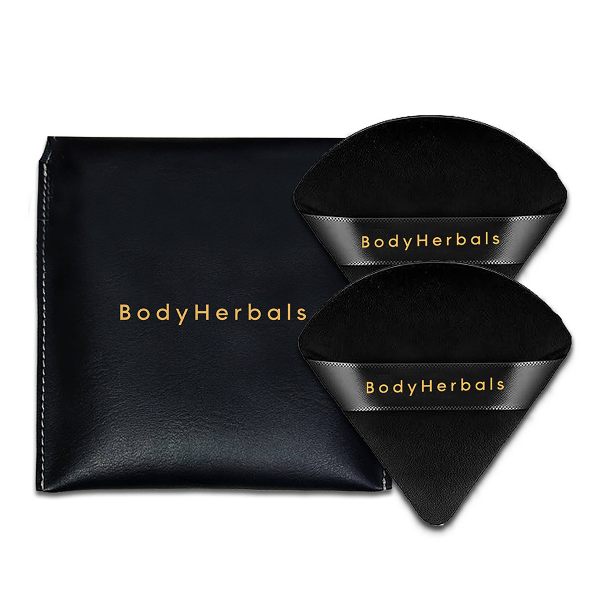 BodyHerbals Powder Puff Face Soft Triangle Makeup Sponge with free leatherite Pouch - Black