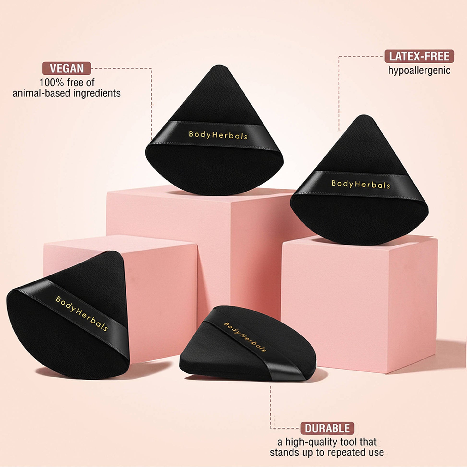BodyHerbals Powder Puff Face Soft Triangle Makeup Sponge with free leatherite Pouch - Black