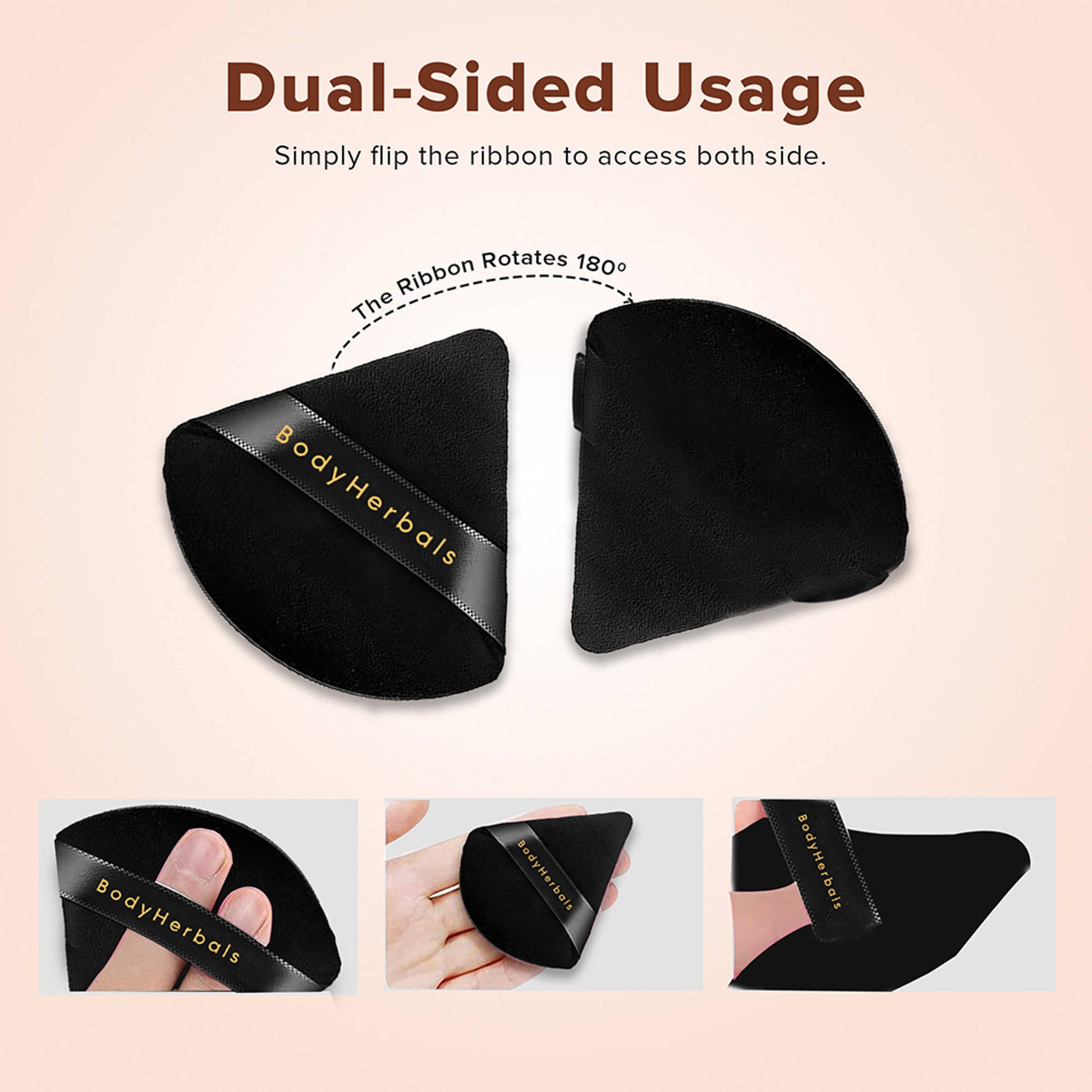 BodyHerbals Powder Puff Face Soft Triangle Makeup Sponge with free leatherite Pouch - Black