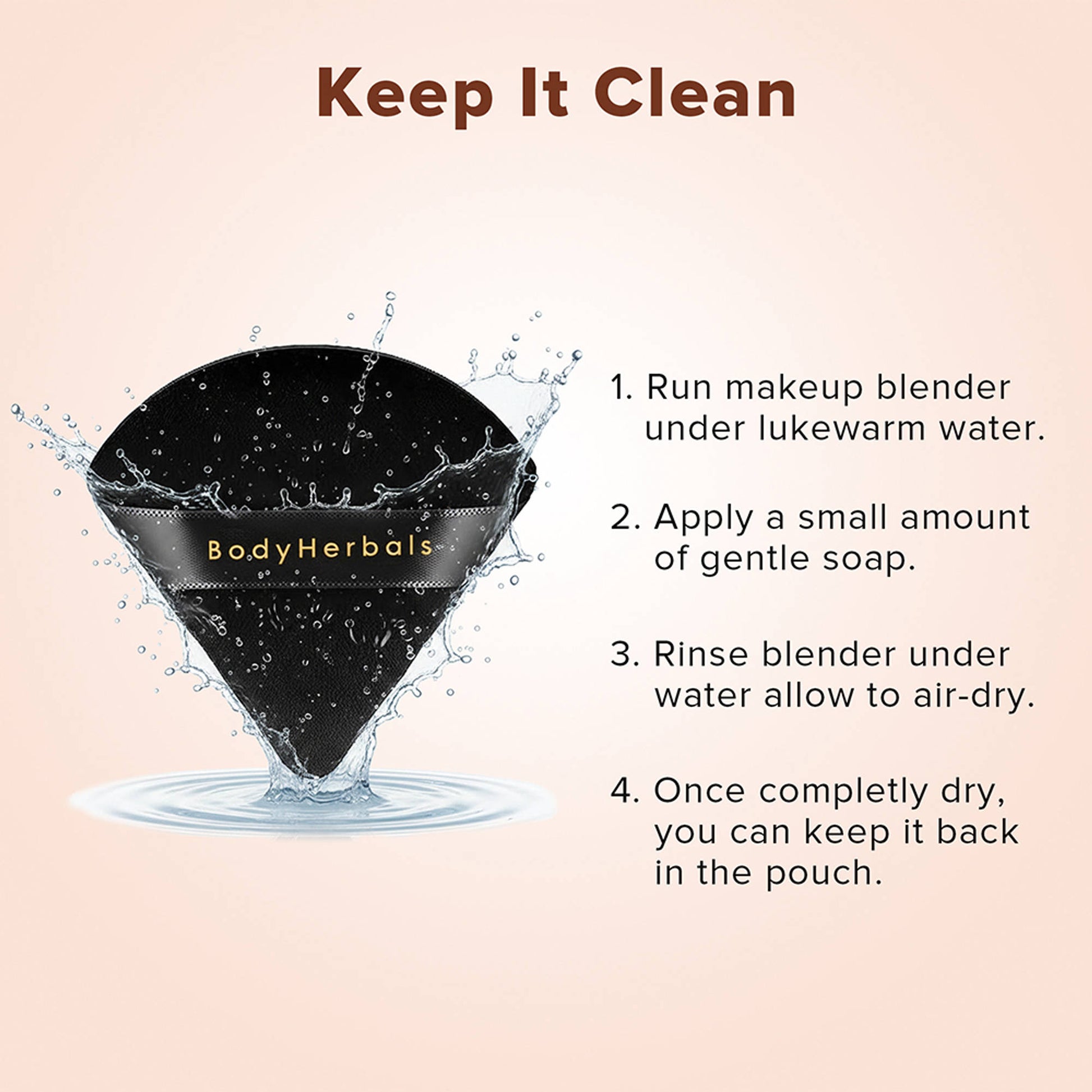 BodyHerbals Powder Puff Face Soft Triangle Makeup Sponge with free leatherite Pouch - Black