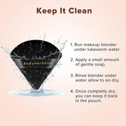 BodyHerbals Powder Puff Face Soft Triangle Makeup Sponge with free leatherite Pouch - Black