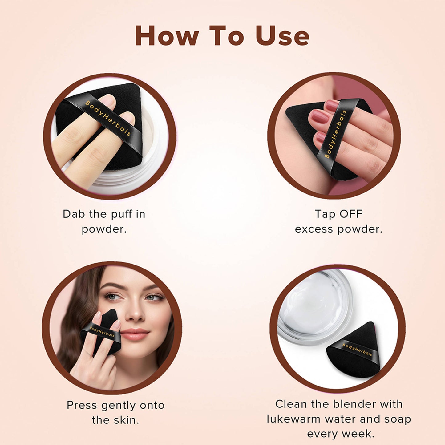 BodyHerbals Powder Puff Face Soft Triangle Makeup Sponge with free leatherite Pouch - Black