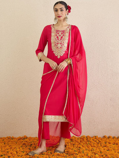 Indyancart IE Women Ethnic Motifs Embroidered Regular Kurta with Trousers & Dupatta