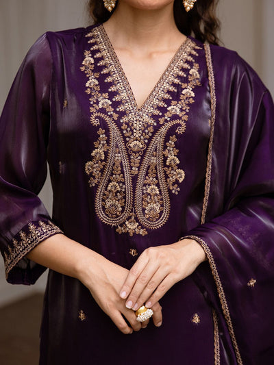 Dhiyona IE Women Ethnic Motifs Embroidered Regular Kurta with Trousers & With Dupatta