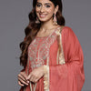 Indyancart VA Women'sFloral Embroidered Panelled Sequinned Kurta with Trousers & Dupatta