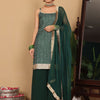 Dhiyona VA Women'sBandhani Printed Beads and Stones Pure Silk Straight Kurta With Palazzo & Dupatta