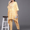 Dhiyona IE Women Yellow Ethnic Motifs Printed Sequinned Kurta with Trousers
