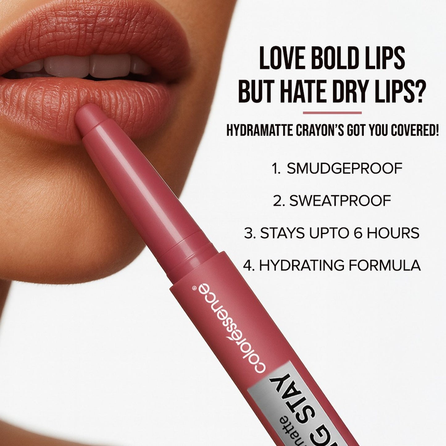 Coloressence Hydra Matte Lip Crayon, Long Lasting, Smudgeproof, Hydrating Matte Finish - Tickled