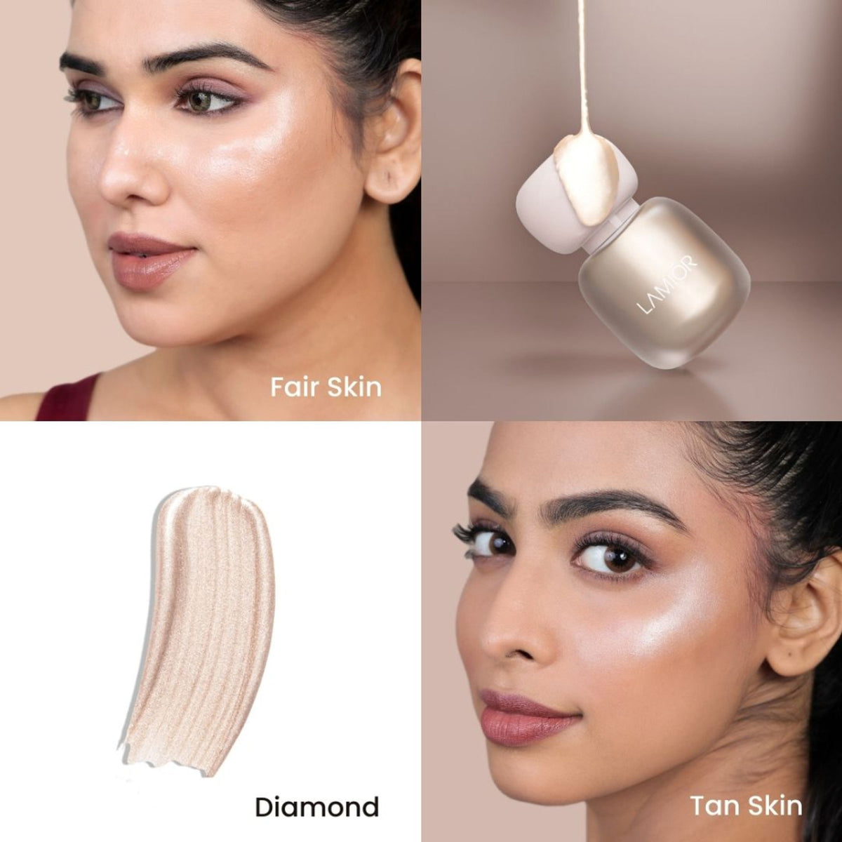 La Mior Face Dew Strobe Highlighter in Moonstone, highlighting a shimmering, light-reflecting cosmetic product for radiant skin.