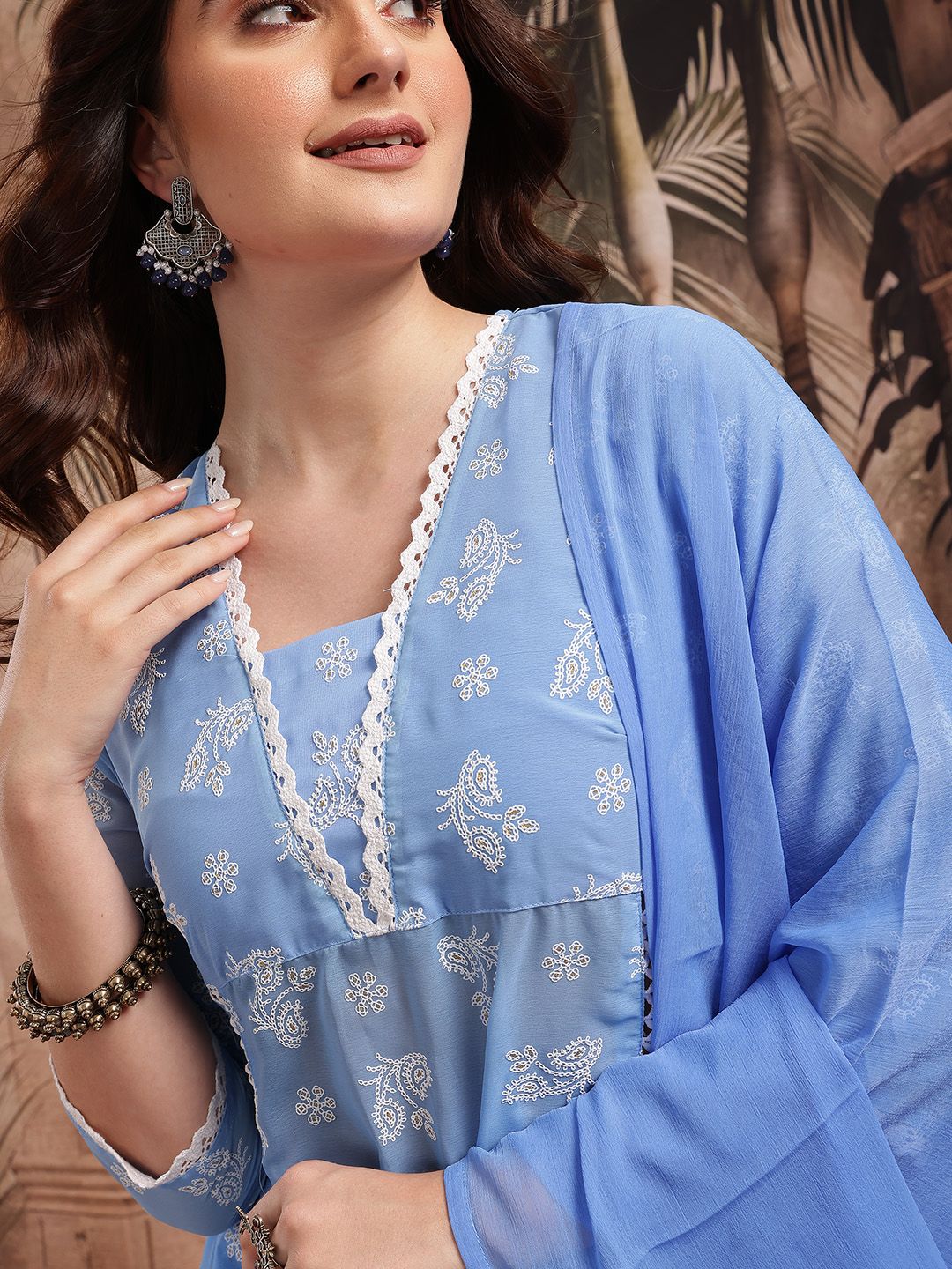 Indyancart SN Women's Embroidered Kurta with Sharara & Dupatta