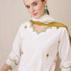 Dhiyona IE Floral Embroidered Sequinned Pure Cotton Straight Kurta With Trousers & Dupatta