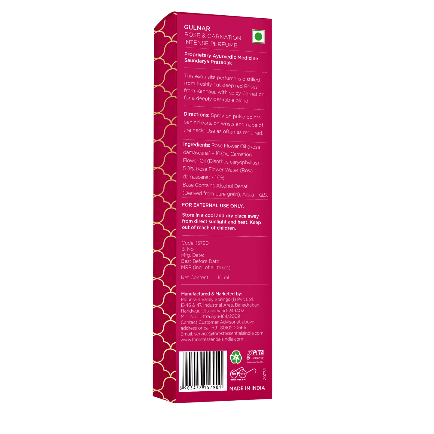Forest Essentials Intense Perfume Rose & Carnation - Long Lasting Luxury Perfume For Her