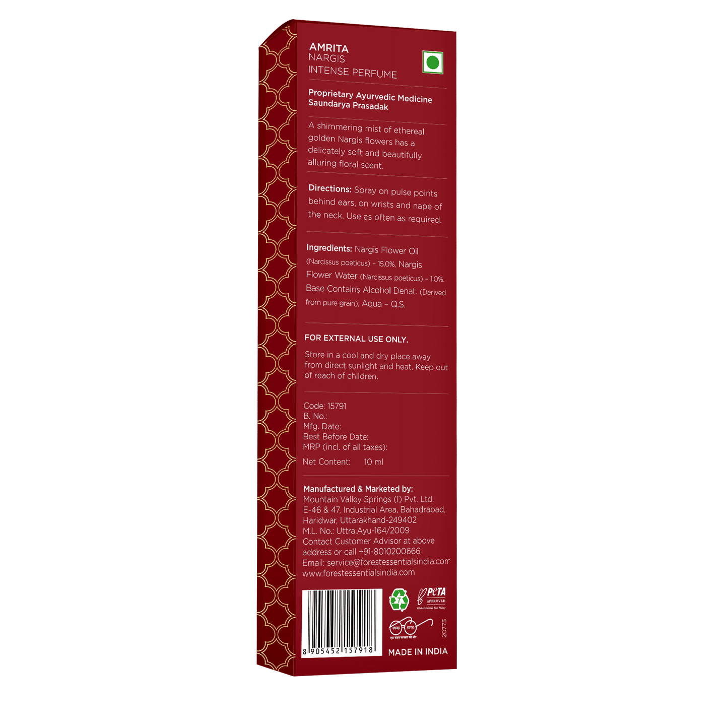 Forest Essentials Intense Perfume Nargis - Long Lasting Luxury Perfume For Her